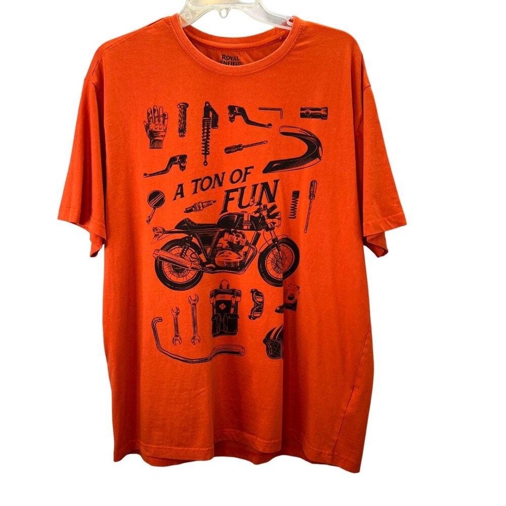 Royal Enfield Motorcycle T Shirt XL Orange Crewneck Short Sleeve Graphic